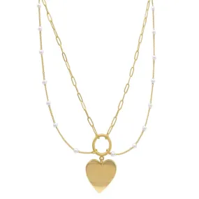 Mixed Chain Draped Pearl Heart gold