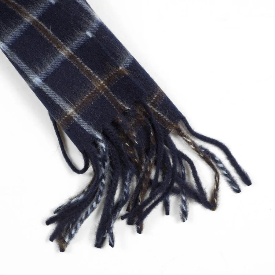 Navy and brown plaid lambswool & angora scarf