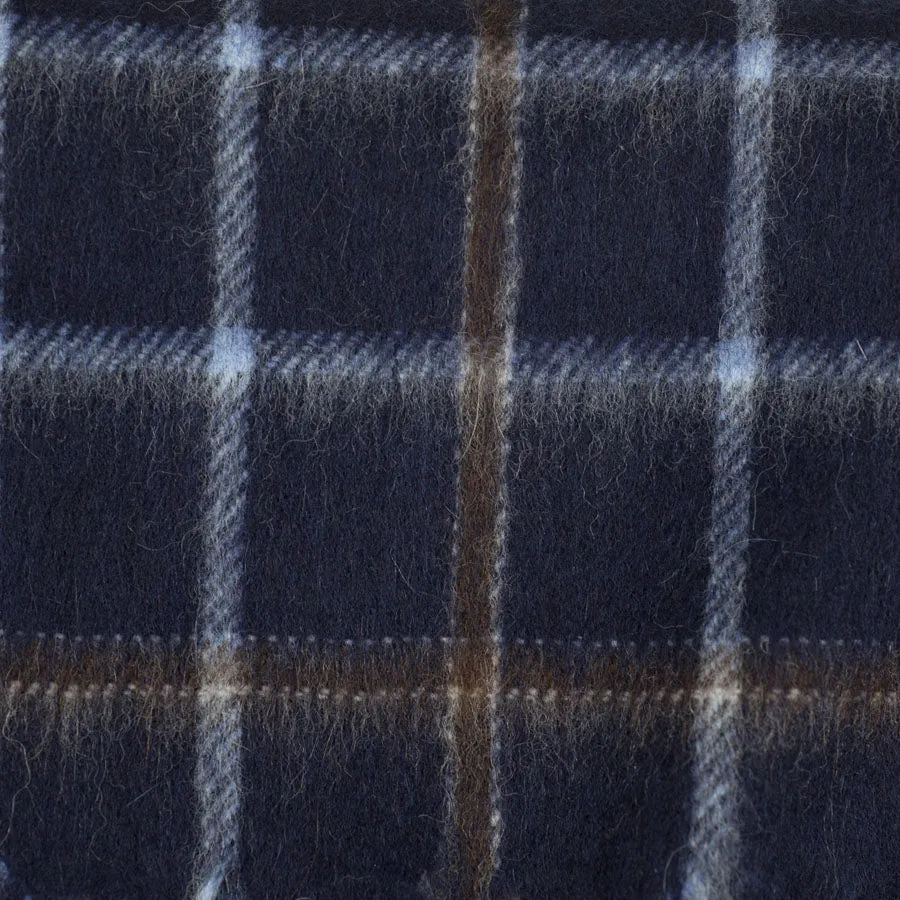 Navy and brown plaid lambswool & angora scarf