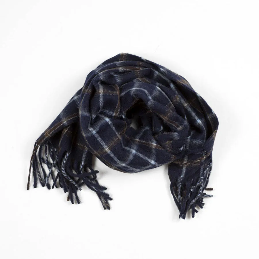 Navy and brown plaid lambswool & angora scarf