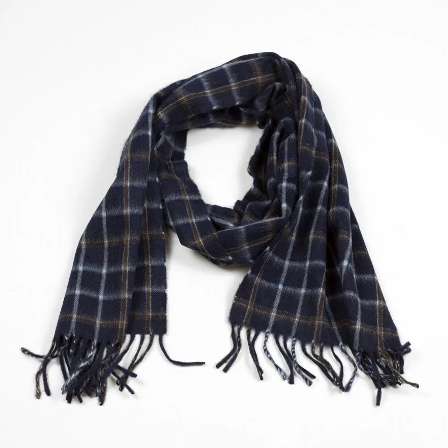 Navy and brown plaid lambswool & angora scarf