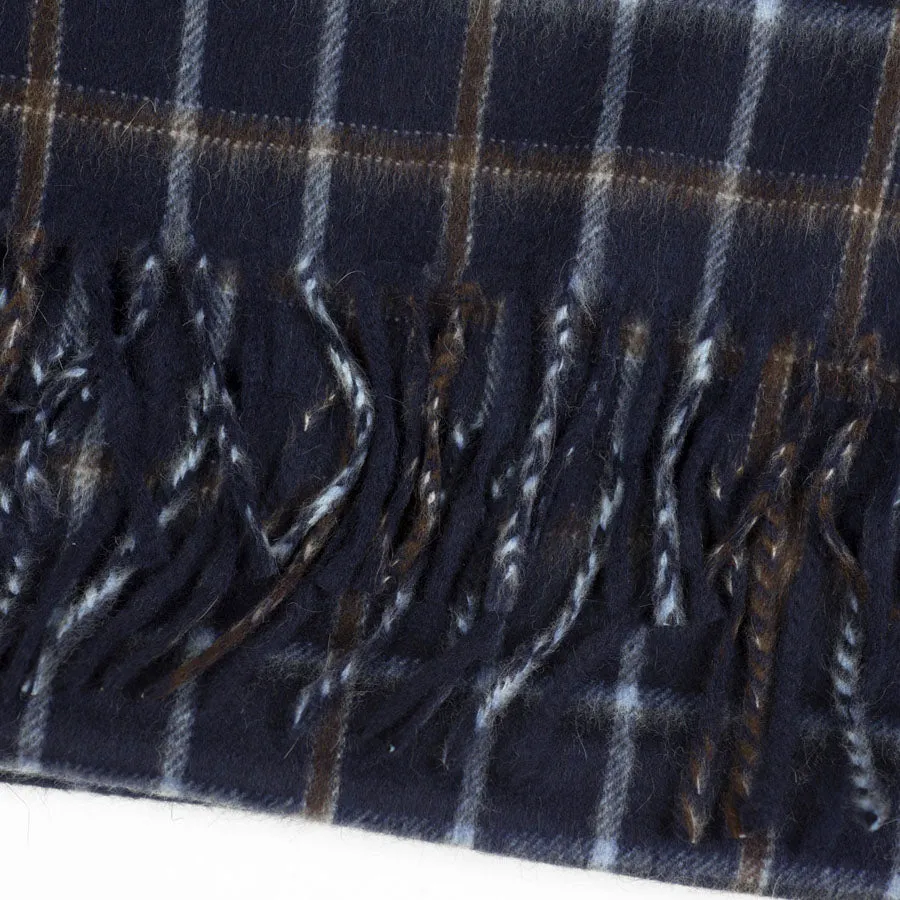 Navy and brown plaid lambswool & angora scarf