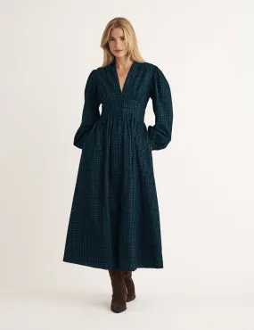 Navy Cord Check Starlight Midi Dress