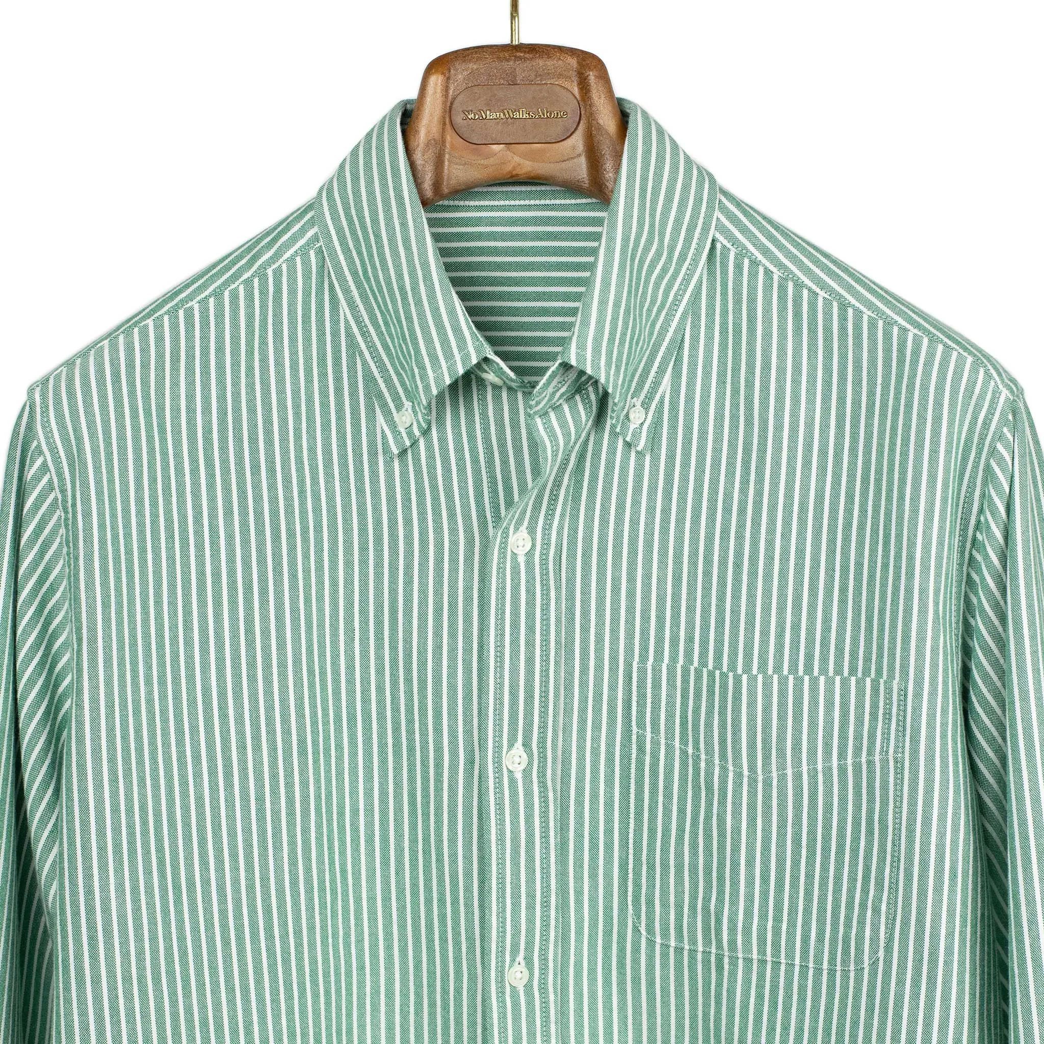 Oxford cloth button-down shirt in evergreen stripe (restock)