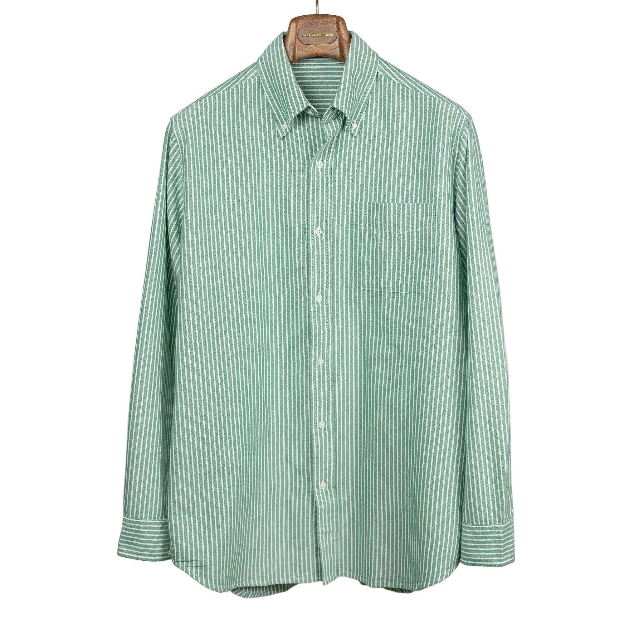 Oxford cloth button-down shirt in evergreen stripe (restock)