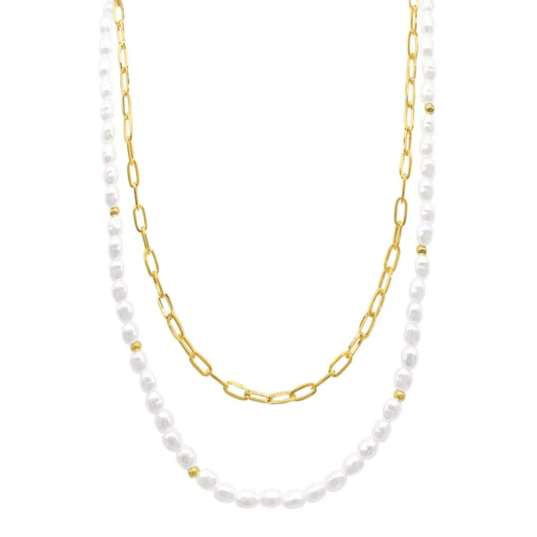 Pearl and Paperclip Adjustable Chain gold