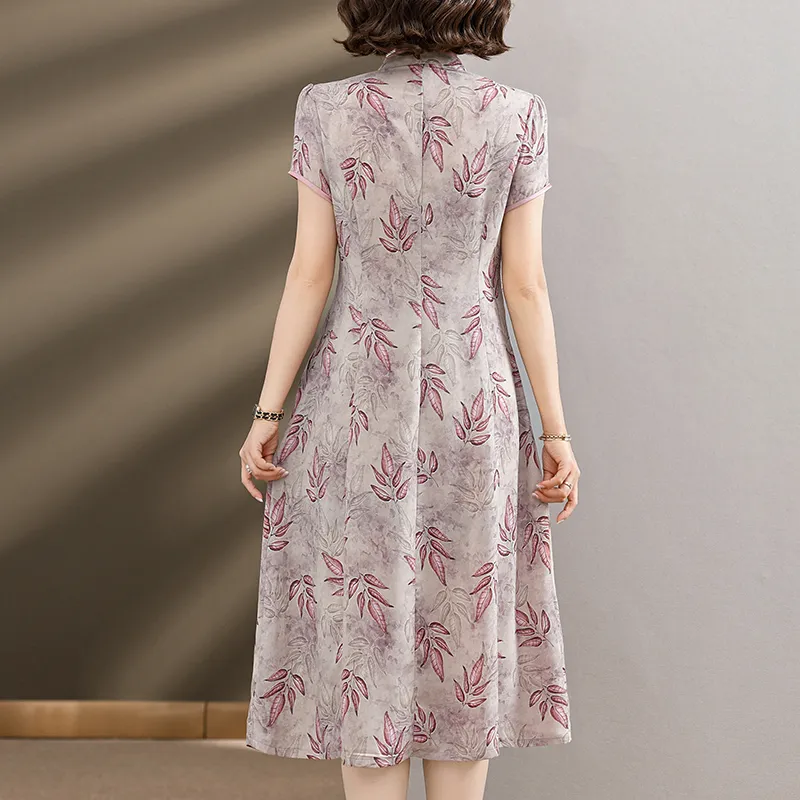 Plus Size Pink Purple Printed Qipao