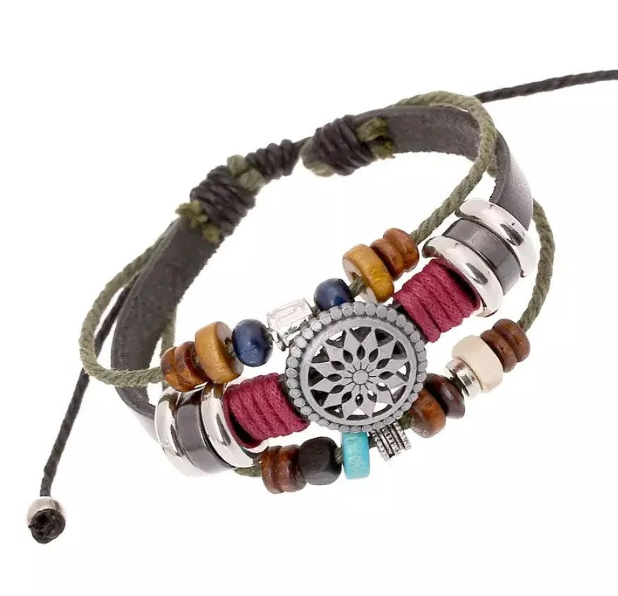 Retro Hippie Multilayer Men's Leather Bracelet