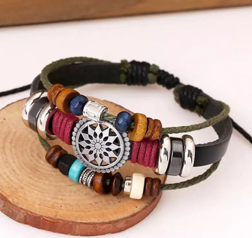 Retro Hippie Multilayer Men's Leather Bracelet