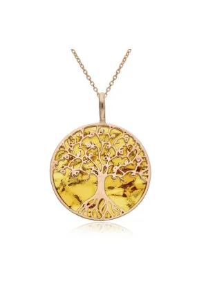 Rose Gold Vermeil Amber Large Tree of Life Pendant