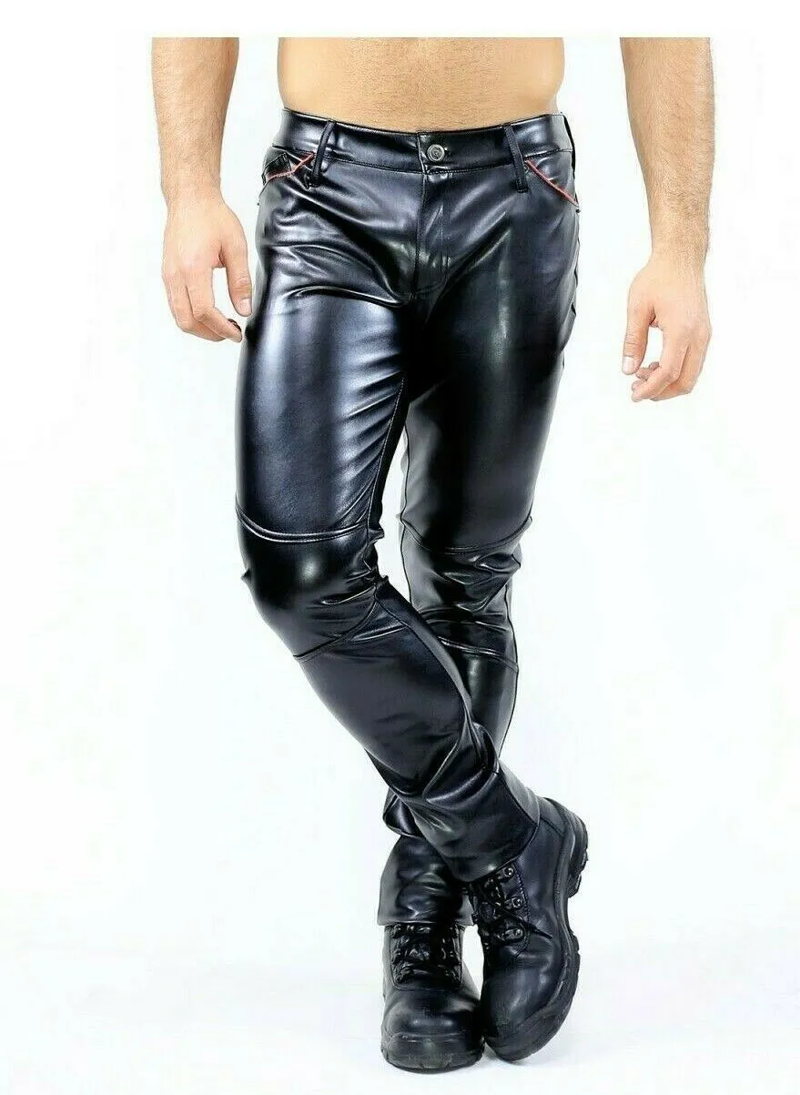 TOF PARIS Pants GLADIATOR Leather Trousers Rubber Look Low Waist 7