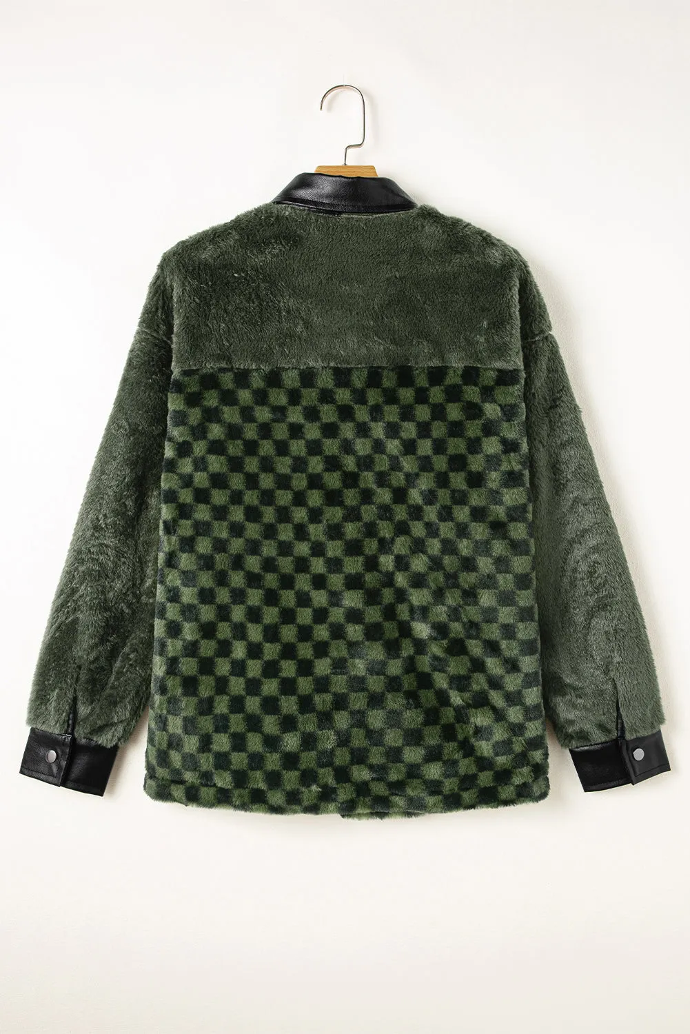 Vineyard Green Fleece Checkerboard Flap Pocket Snap Button Jacket