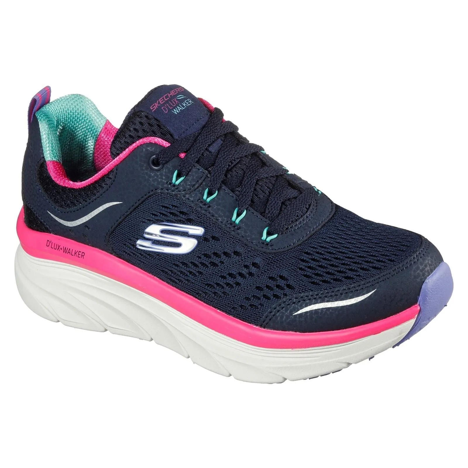 Women's Wide Fit Skechers 149023 D'lux Walker Infinite Motion Sports Trainers - Navy/Multi