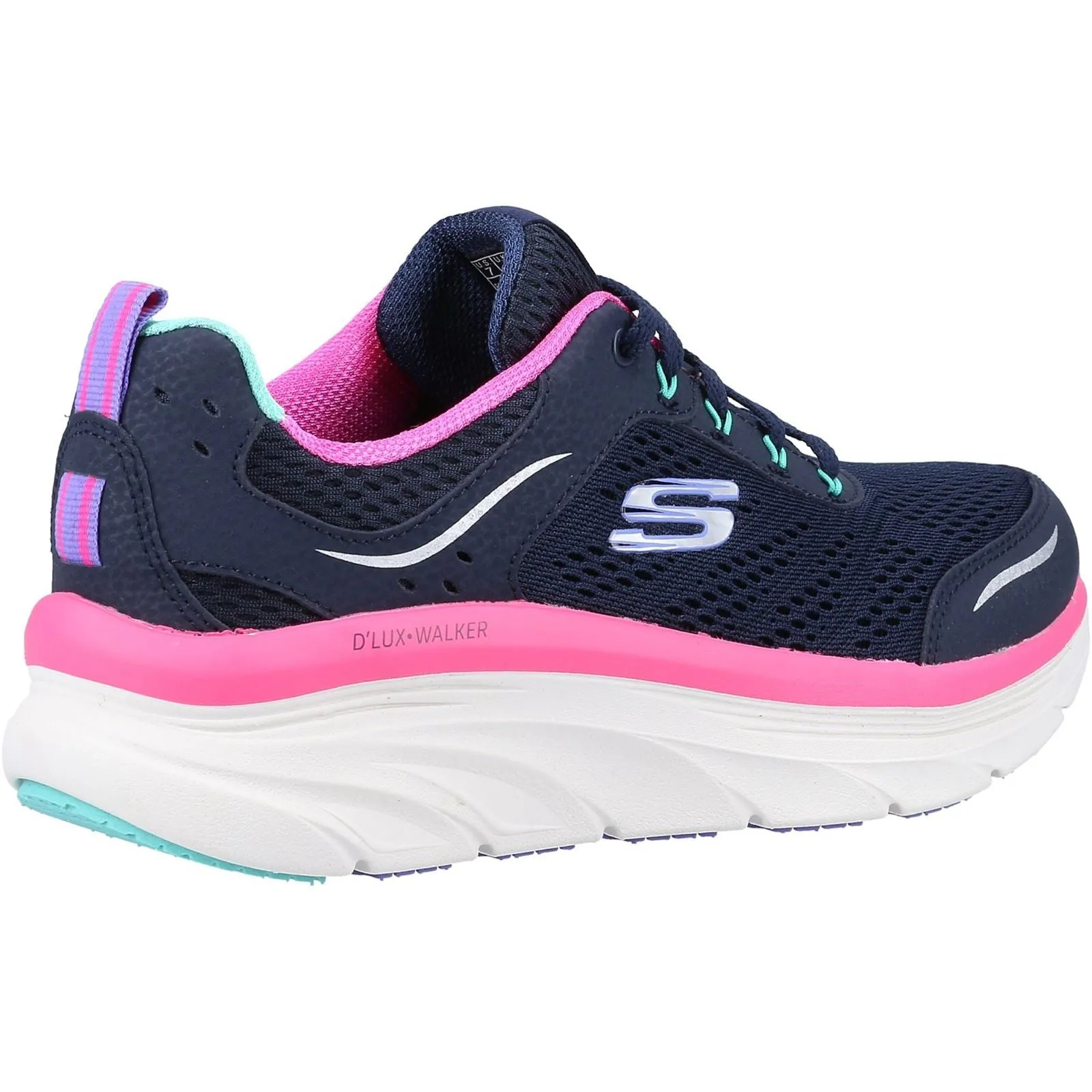 Women's Wide Fit Skechers 149023 D'lux Walker Infinite Motion Sports Trainers - Navy/Multi