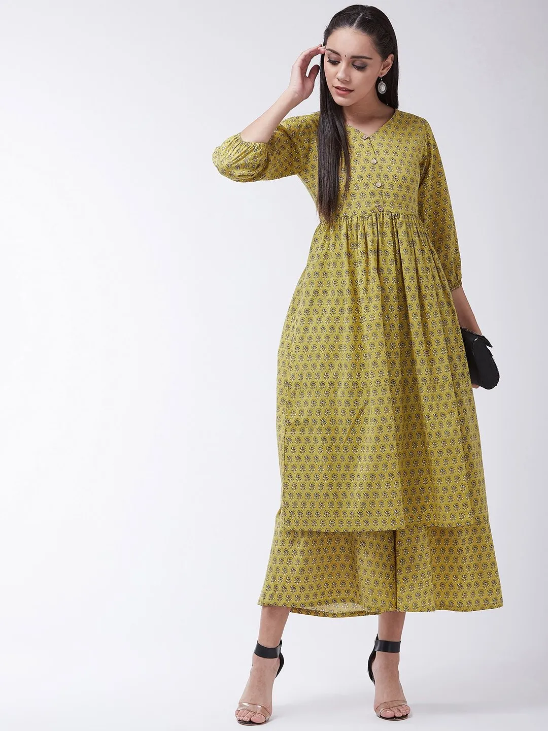 Yellow Floral Print Kurta