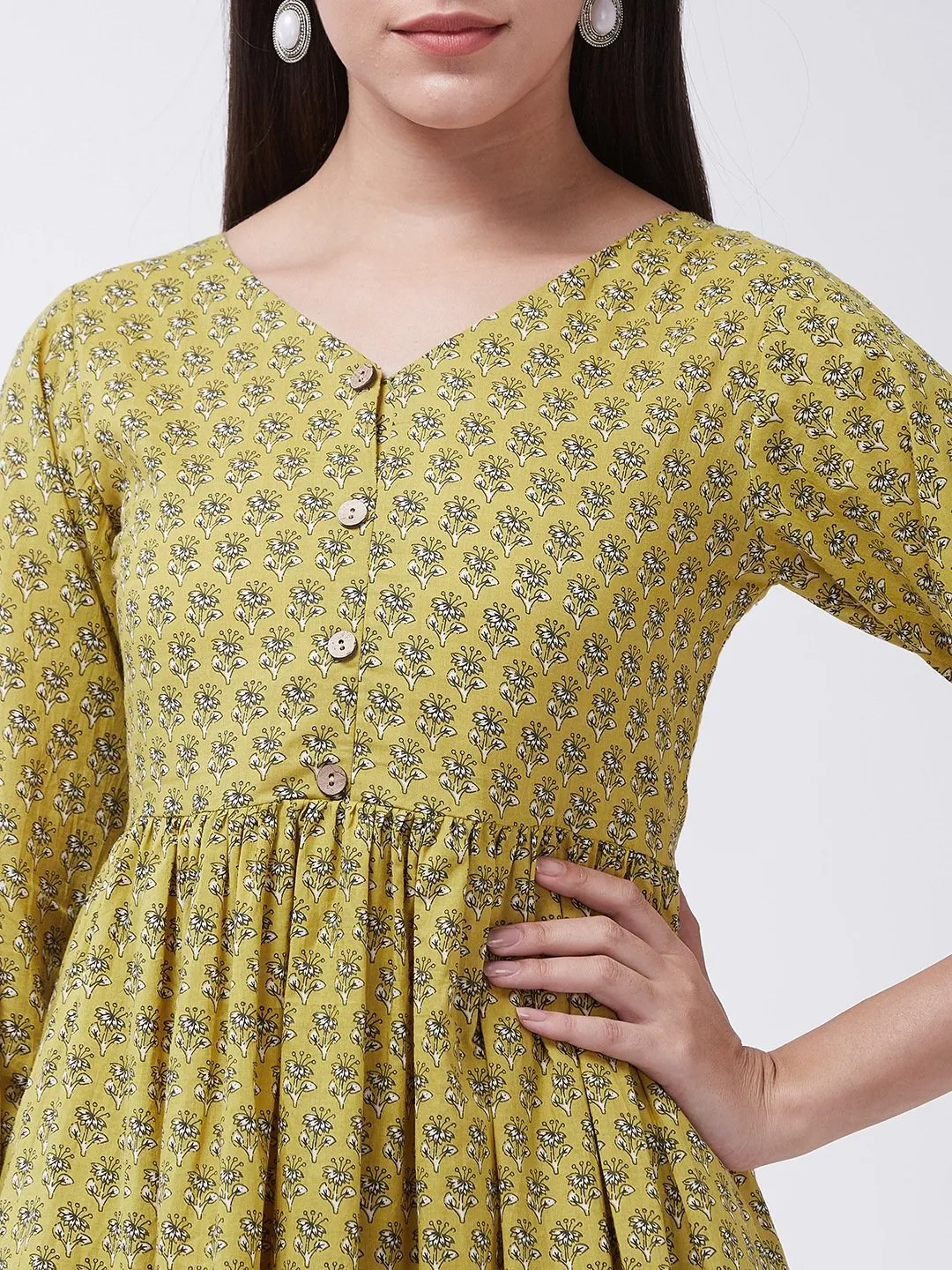 Yellow Floral Print Kurta