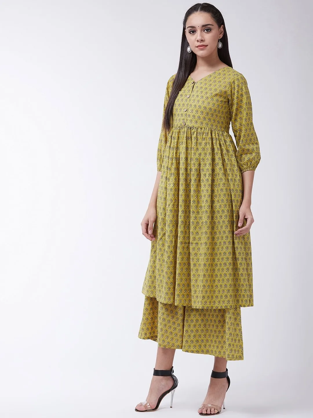 Yellow Floral Print Kurta